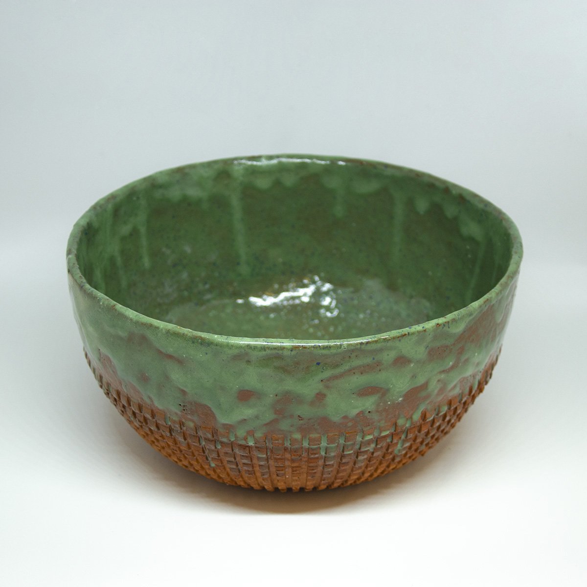 dast kleipers kom groen keramiek handmade hadngemaakt salad bowl saladekom green een stip