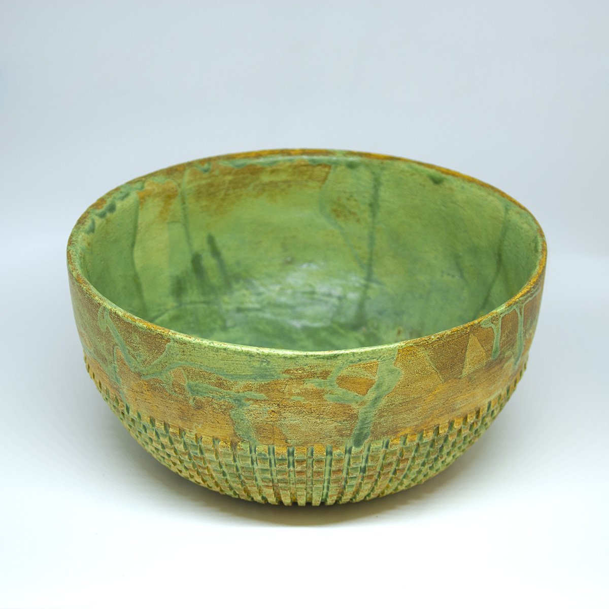 dast kleipers kom groen keramiek handmade hadngemaakt salad bowl saladekom green een stip