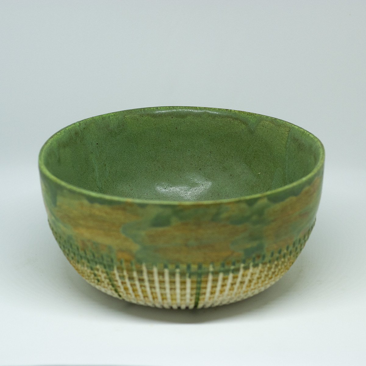 dast kleipers kom groen keramiek handmade hadngemaakt salad bowl saladekom green een stip