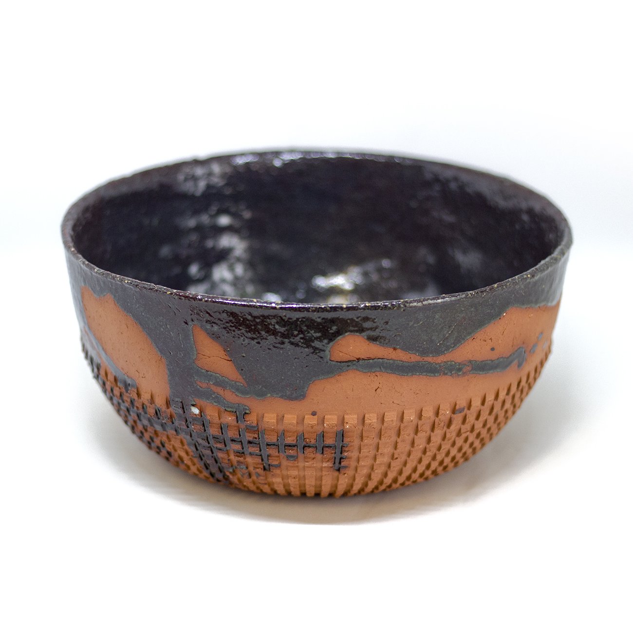dast kleipers kom groen keramiek handmade hadngemaakt salad bowl saladekom purple paars een stip