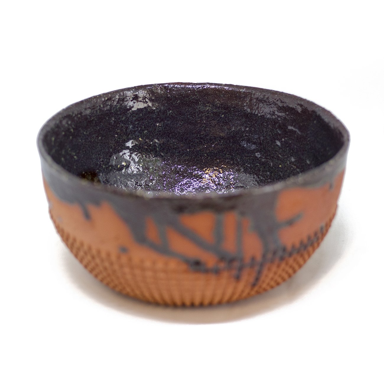 dast kleipers kom groen keramiek handmade hadngemaakt salad bowl saladekom purple paars een stip