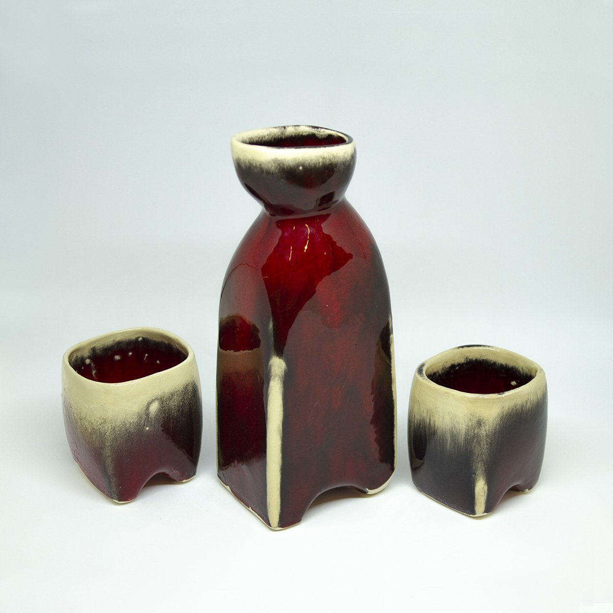 drinking set drinksets drinkkan handgemaakt een stip dast rood kruik kopjes