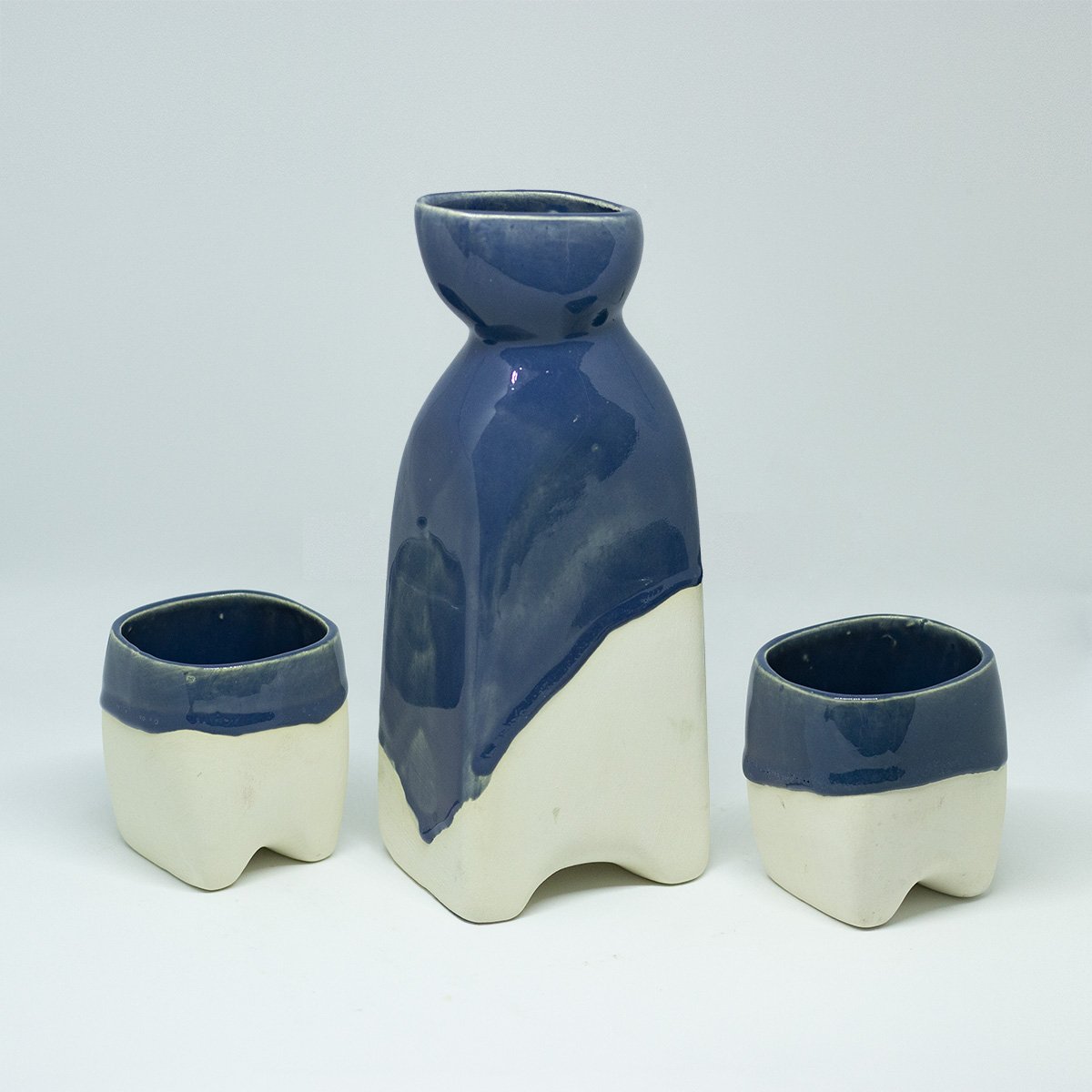 drinking set drinksets drinkkan handgemaakt een stip dast blauw kruik kopjes