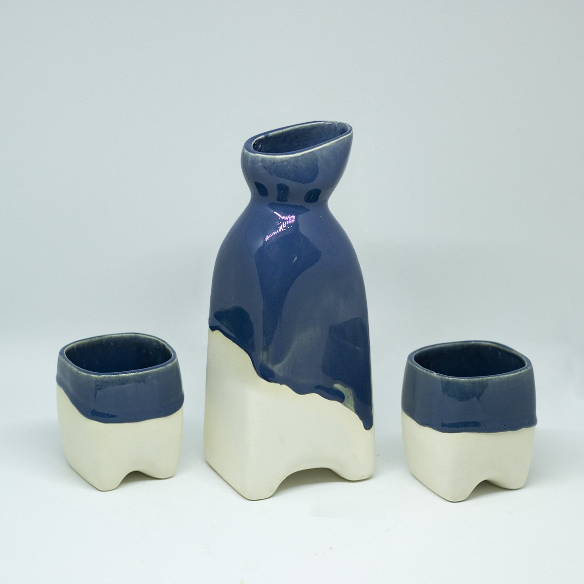 drinking set drinksets drinkkan handgemaakt een stip dast blauw kruik kopjes