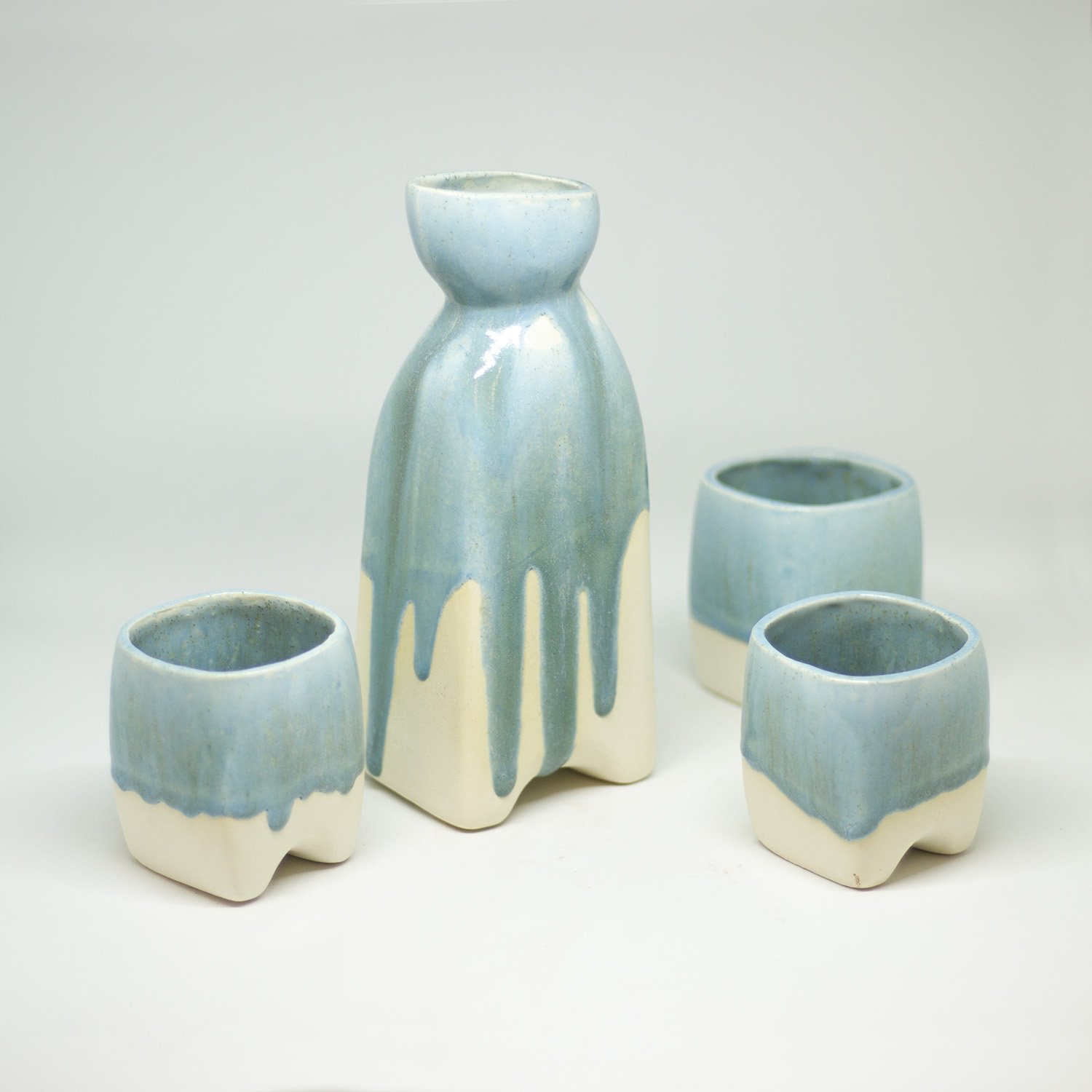 drinking set drinksets drinkkan handgemaakt een stip dast blauw kruik kopjes